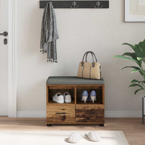 vidaXL Halbank Oudhout 60 x 38 x 46 cm Spaanplaat en Bekledingsstof