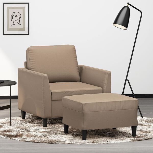 vidaXL Fauteuil met voetenbank 60 cm kunstleer cappuccinokleurig