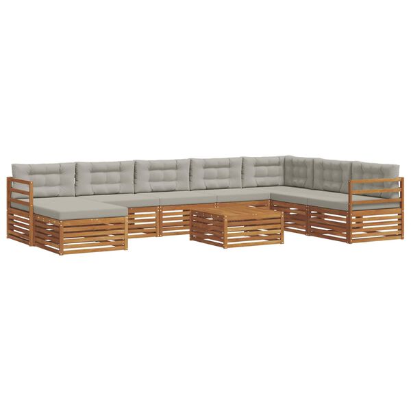 vidaXL Sofa-Sets 9 pcs Natuurlijk en Lichtgrijs Massief Acaciahout