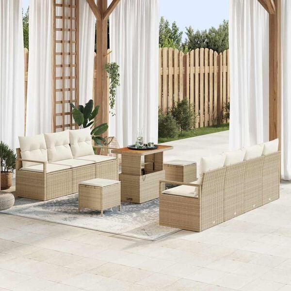 vidaXL Tuin Sofa Set met kussen 10 pcs Beige Poly riet
