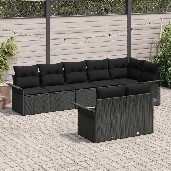 vidaXL Tuin Sofa Set met kussen 8 pcs Zwart poly rattan