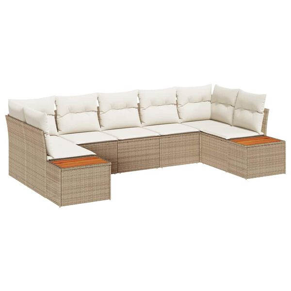 vidaXL Tuinbankenset met kussen 7 pcs Beige en Cr&egrave;me Polyrattan