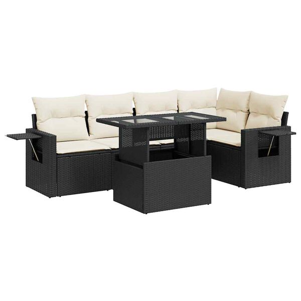 vidaXL 6-delige Loungeset met kussens poly rattan zwart