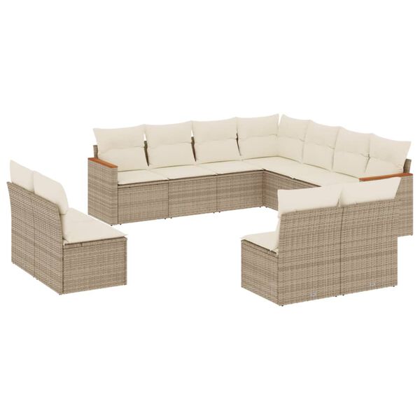 vidaXL 11-delige Tuinset met kussens poly rattan beige