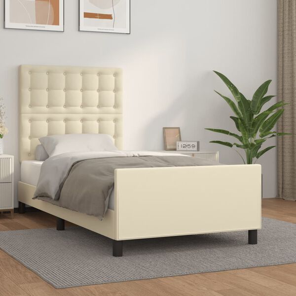 vidaXL Bedframe met hoofdbord kunstleer cr&egrave;mekleurig 90x200 cm