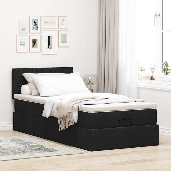 vidaXL Ottoman bed met matras en LED's 100x200 cm stof zwart