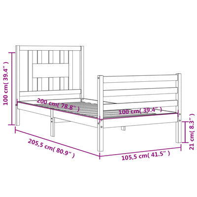 vidaXL Bedframe met hoofdbord massief hout zwart 100x200 cm