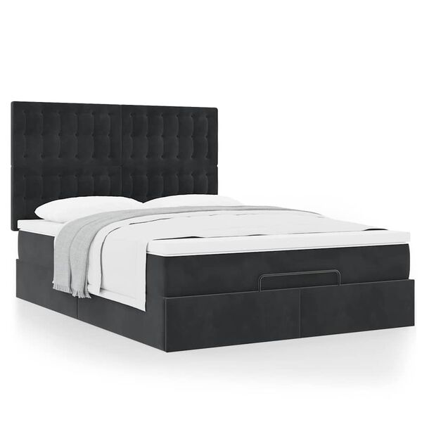 vidaXL Ottoman bed met matrassen 140x190cm fluweel zwart