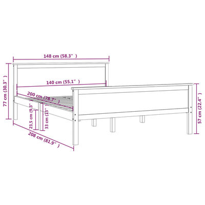 vidaXL Bedframe massief grenenhout honingbruin 140x200 cm