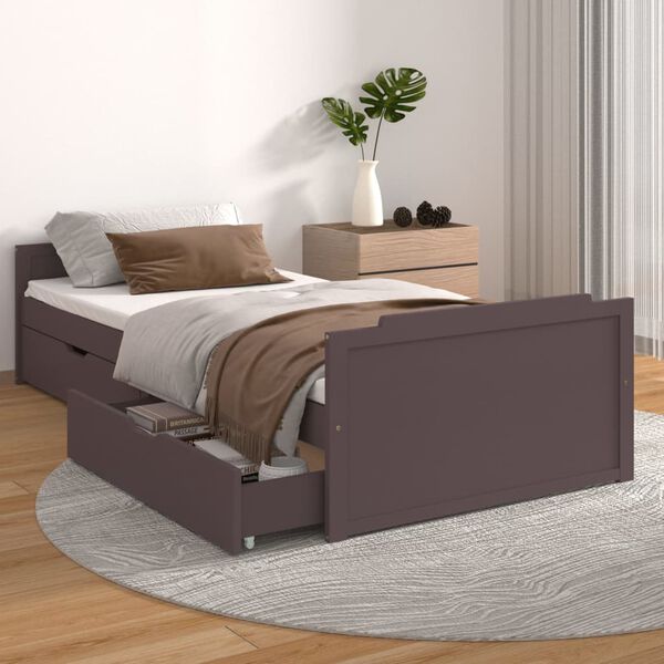 vidaXL Bedframe met lades massief grenenhout donkerbruin 90x200 cm