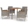 vidaXL 5-delige Tuinset met kussens poly rattan grijs