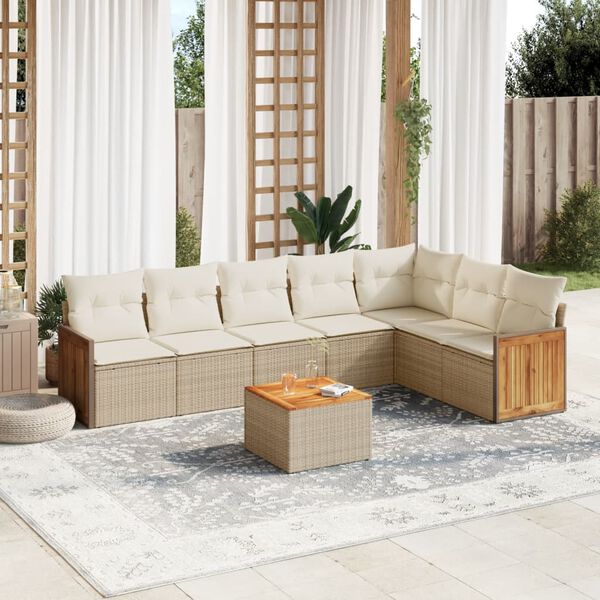 vidaXL 8-delige Loungeset met kussens poly rattan beige