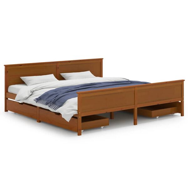 vidaXL Bedframe met 4 lades massief grenenhout honingbruin 200x200 cm