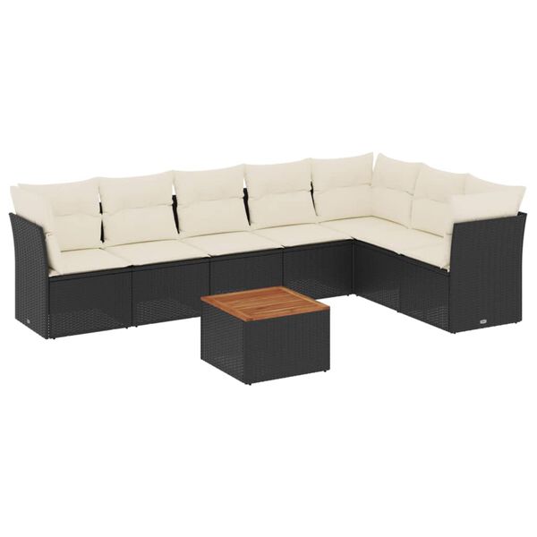 vidaXL 8-delige Loungeset met kussens poly rattan zwart