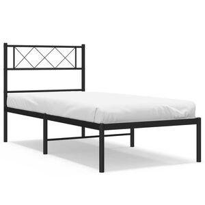 vidaXL Bedframe met hoofdbord metaal zwart 75x190 cm