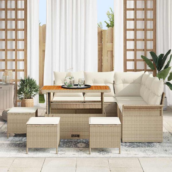 vidaXL Tuin Sofa Set 9 pcs Beige poly rattan