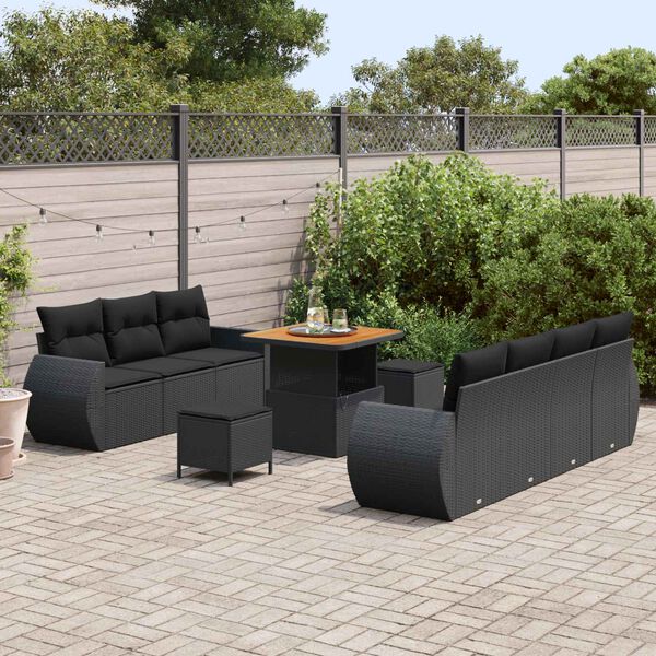 vidaXL Tuin Sofa Set met kussen met opslag 10 pcs Zwart poly rattan