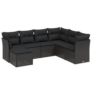 vidaXL 7-delige Loungeset met kussens poly rattan zwart