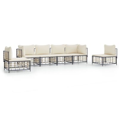 vidaXL 6-delige Loungeset met kussens poly rattan antracietkleurig