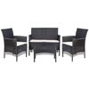 vidaXL 4-delige Loungeset met kussens poly rattan zwart