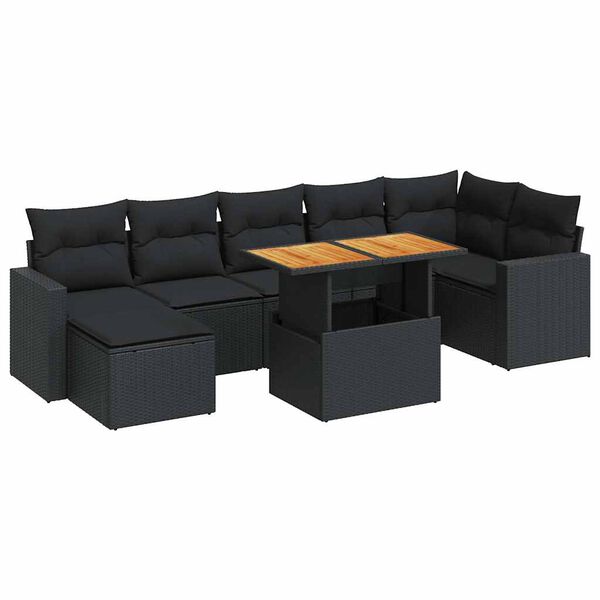 vidaXL 8-delige Loungeset met kussens poly rattan zwart