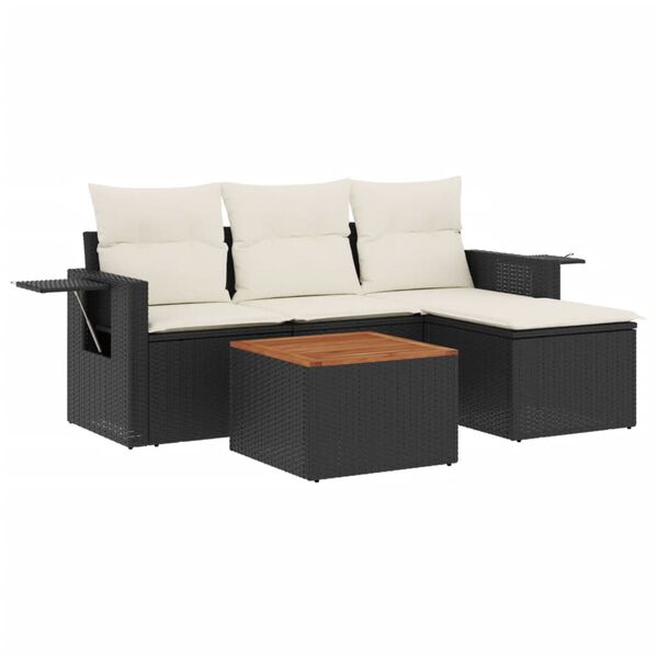 vidaXL 5-delige Loungeset met kussens poly rattan zwart