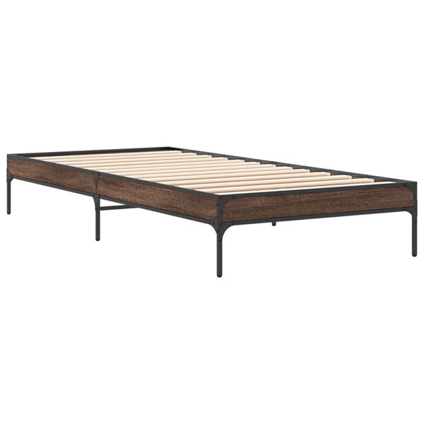 vidaXL Bedframe bewerkt hout en metaal bruin eikenkleurig 90x190 cm