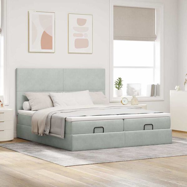vidaXL Ottoman bed met matrassen 180x200cm fluweel lichtgrijs