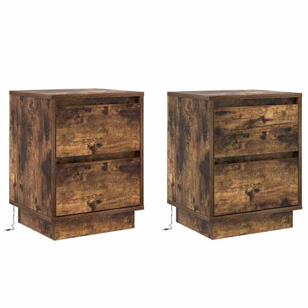 vidaXL Nachtkastje 2 pcs Gerookt eiken 39 x 34,5 x 50 cm Bewerkt hout