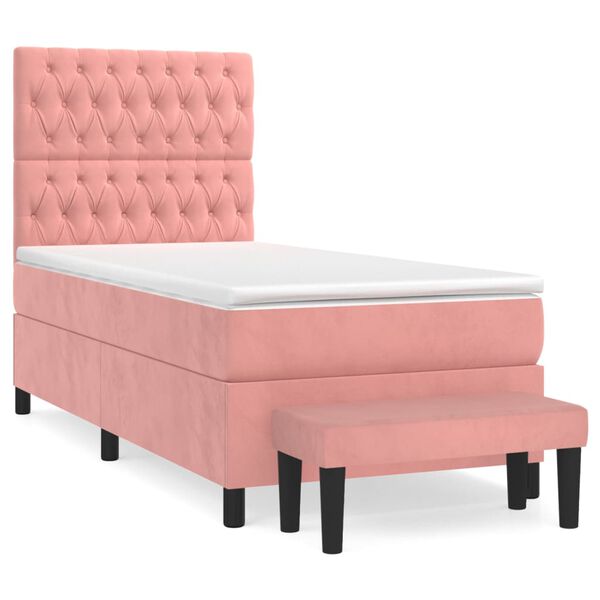 vidaXL Boxspring met matras fluweel roze 100x200 cm