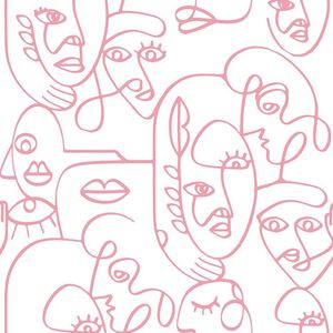 Noordwand Behang Friends & Coffee Line Art Faces wit en roze