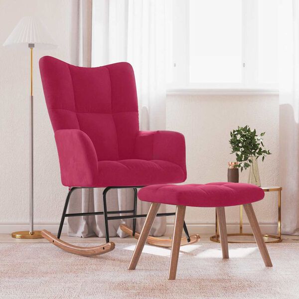 vidaXL Schommelstoel met voetenbank fluweel wijnrood