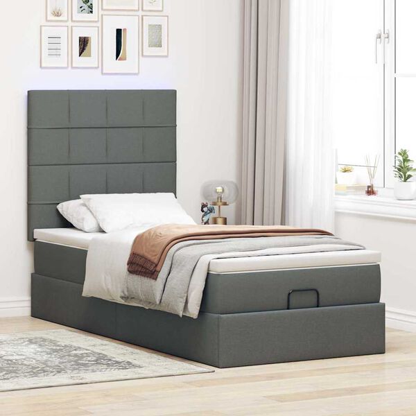 vidaXL Ottoman bed met matras en LED's 100x200cm stof donkergrijs