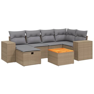 vidaXL 7-delige Loungeset met kussens poly rattan gemengd beige