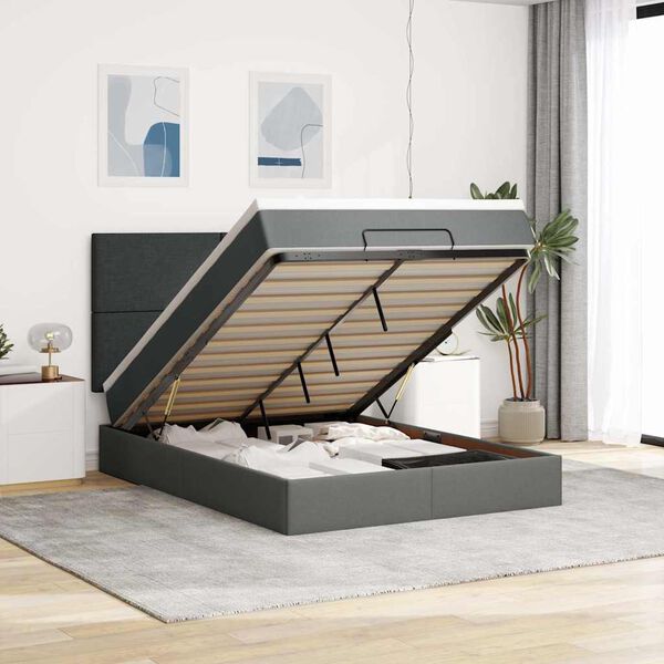 vidaXL Ottoman bed met matras en LED's 140x190cm stof donkergrijs