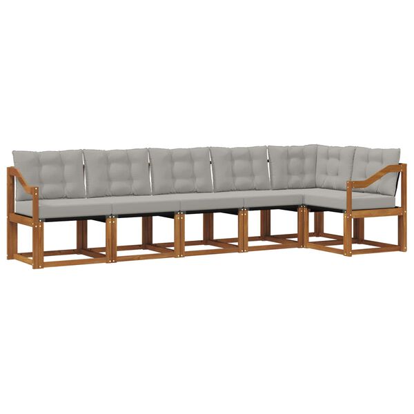 vidaXL Buiten bankenset met kussen 6 pcs Natuurlijk en Lichtgrijs