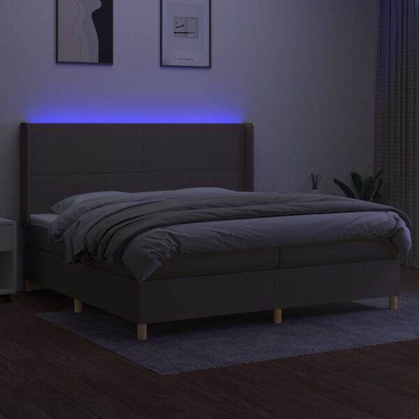 vidaXL Boxspring met matras en LED stof taupe 200x200 cm