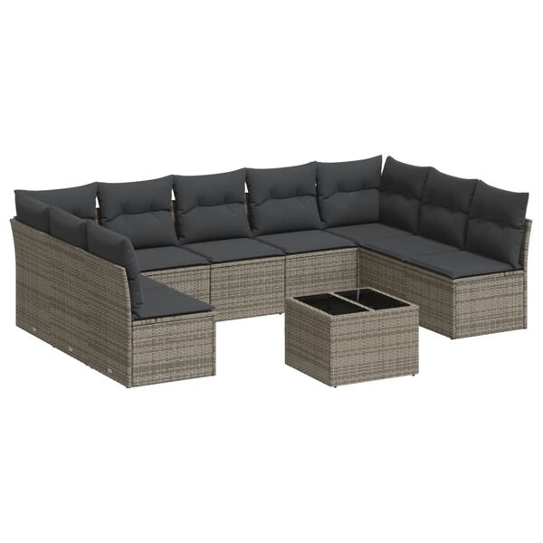vidaXL 10-delige Loungeset met kussens poly rattan grijs