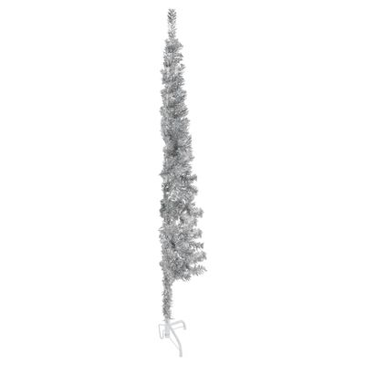 vidaXL Kunstkerstboom half met standaard smal 180 cm zilverkleurig