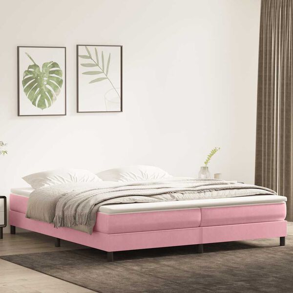 vidaXL Boxspring met matras fluweel roze 180x210 cm