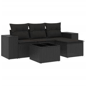 vidaXL 5-delige Loungeset met kussens poly rattan zwart
