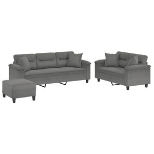 vidaXL 3-delige Loungeset met kussens microvezelstof donkergrijs
