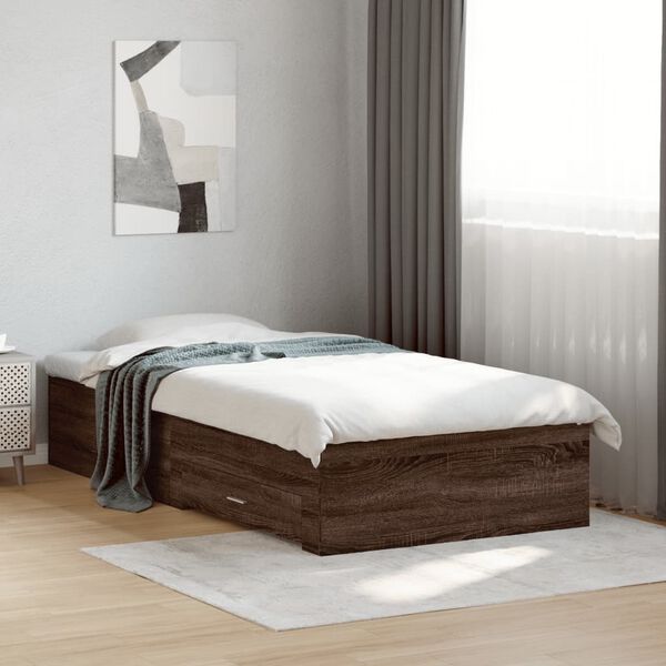 vidaXL Bedframe met lades bewerkt hout bruin eikenkleurig 75x190 cm