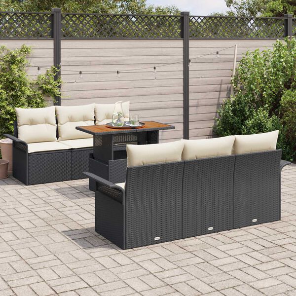 vidaXL Tuin Sofa Set met kussen 7 pcs Zwart en cr&egrave;me
