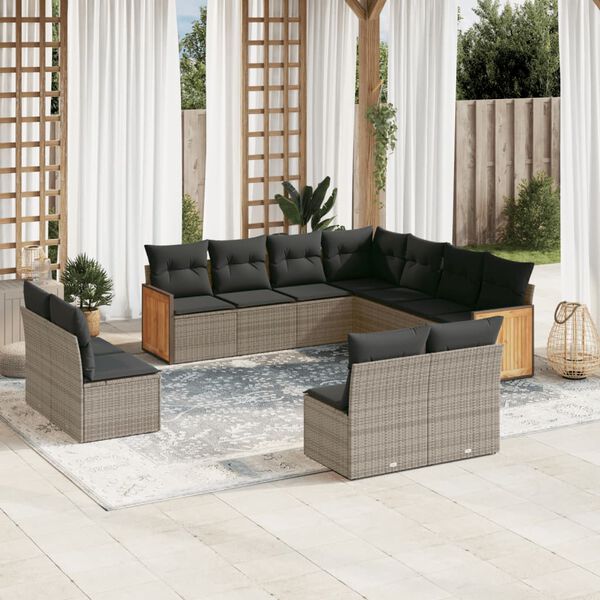 vidaXL 11-delige Loungeset met kussens poly rattan grijs