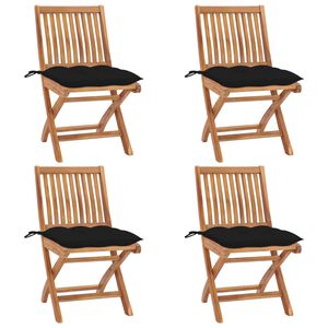 vidaXL Tuinstoelen 4 st inklapbaar met kussens massief teakhout