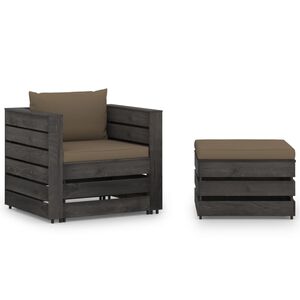 vidaXL 2-delige Loungeset met kussens grijs ge&iuml;mpregneerd hout