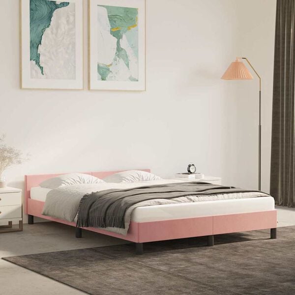 vidaXL Bedframe met hoofdeinde zonder matras 140x190 cm fluweel roze