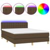 vidaXL Boxspring met matras en LED stof donkerbruin 140x200 cm