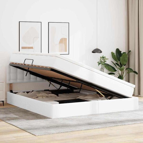vidaXL Opslag bed met matras met opslag Puur Wit 180 x 200 cm Nep Leer